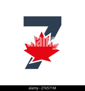 Letter 7 Ahornblatt-Logo-Vorlage Symbol von Kanada. Minimales kanadisches Logo für Unternehmen und Unternehmensidentität Stock Vektor