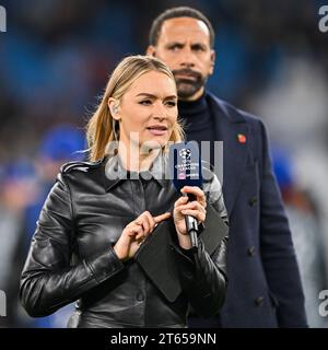 Manchester, Großbritannien. November 2023. Laura Woods, während des Spiels der Gruppe G am vierten Tag der UEFA Champions League im City of Manchester Stadium/Etihad Stadium, Manchester, England. (Kreditbild: ©Cody Froggatt/Alamy Live News) Stockfoto