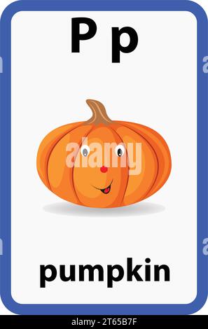 Alphabet-Karteikarte für Kinder mit dem Buchstaben p von Kürbis Stock Vektor