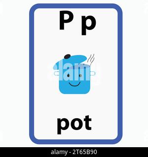 Alphabet-Karteikarte für Kinder mit dem Buchstaben p aus Pot Stock Vektor