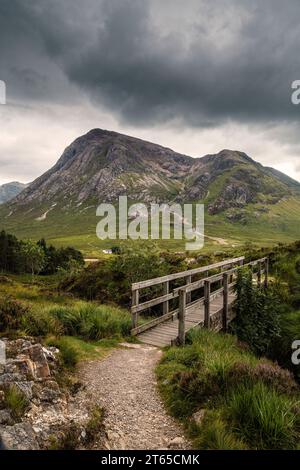 Sicht des Teufels Treppe in Richtung Buachaille Etive Mor, Glencoe, in den schottischen Highlands, Schottland, Großbritannien Stockfoto