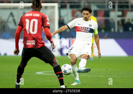 Mailand, Italie. November 2023. Marquinhos von PSG während der UEFA Champions League, Gruppenspiel F zwischen dem AC Mailand und Paris Saint-Germain am 7. November 2023 im San Siro Stadion in Mailand, Italien - Foto Jean Catuffe/DPPI Credit: DPPI Media/Alamy Live News Stockfoto