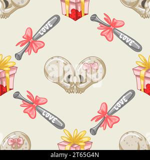 Gruselige Valentinstag nahtlose Muster, Spooky Valentine, Pastel Goth digitale Aufkleber, Alternative Valentinstag Vektor EPS10 Stock Vektor