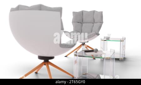 Schön aussehender 3D-Interviewstuhl vor weißem Hintergrund. Stockfoto