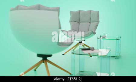 Schön aussehender 3D-Interviewstuhl vor weißem Hintergrund. Stockfoto