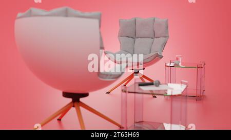 Schön aussehender 3D-Interviewstuhl vor weißem Hintergrund. Stockfoto