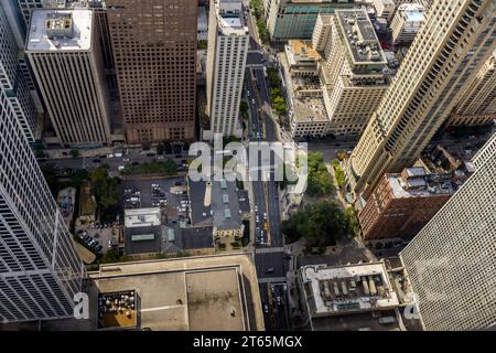 875 North Michigan Avenue ist die Adresse des John Hancock Center. Von der Aussichtsplattform im 94. Stock haben Sie einen guten Überblick über Chicagos Gebäude. Chicago, Usa Stockfoto