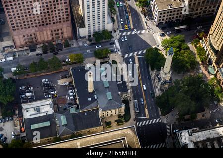 875 North Michigan Avenue ist die Adresse des John Hancock Center. Von der Aussichtsplattform im 94. Stock haben Sie einen guten Überblick über Chicagos Gebäude. Chicago, Usa Stockfoto