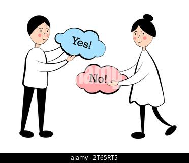 Ja oder nein Mann und Frau auf weißem Hintergrund Stock Vektor