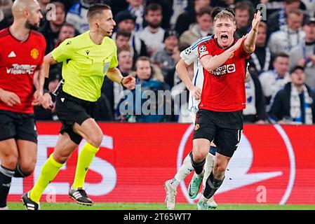 Parken 8. November 2023. Rasmus Hojlund von Manchester United reagiert in der UEFA Champions League Group, Einem Fußballspiel zwischen dem FC Kopenhagen und Manchester United in Parken am 8. November 2023 Credit: Ritzau/Alamy Live News Stockfoto