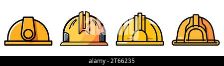 Set aus Konstruktionshelmsymbolen in flachem Stil. Design Schutzhelm-Symbol. Zeichentricksymbol des Helms. Vektorabbildung Stock Vektor