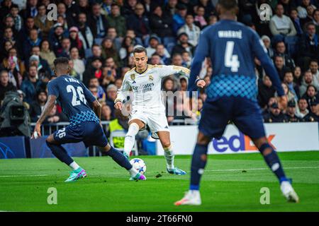 Madrid, Spanien. November 2023. Lucas Vazquez (Real Madrid) spielte am 8. November 2023 im Bernabeu-Stadion in Madrid (Spanien) während des Fußballspiels der UEFA Champions League zwischen Real Madrid und Braga. Credit: Independent Photo Agency/Alamy Live News Stockfoto