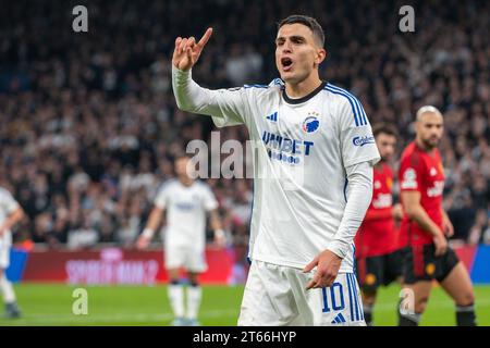 Kopenhagen, Dänemark. November 2023. Mohamed Elyounoussi aus Kopenhagen während der UEFA Champions League Gruppe Ein Spiel zwischen dem FC Kopenhagen und Manchester United in Parken in Kopenhagen, Dänemark am 8. November 2023 (Foto: Andrew SURMA/ Credit: SIPA USA/Alamy Live News Stockfoto