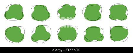 Organische Blob-Form, abstrakte grüne Farbe Amöbe, unregelmäßiges flüssiges Element Set. Einfaches abstraktes, flaches Gestaltungselement, Amöben-Blob-Figur, flüssiges Design. Vektorabbildung. Stock Vektor