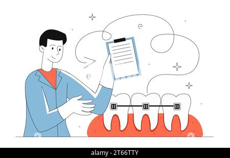 Kieferorthopädische Dienstleistungen Vektorlinienkonzept Stock Vektor