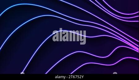 Blauer und lila Neon leuchtende glatte wellige Linien abstrakter Hintergrund. Technologie leuchtendes Vektordesign Stock Vektor