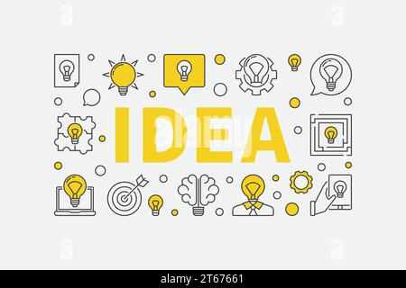 Idea Typografie Design - Vektorhintergrund mit WORTIDEE und Glühbirnen-Symbolen auf weißem Hintergrund Stock Vektor