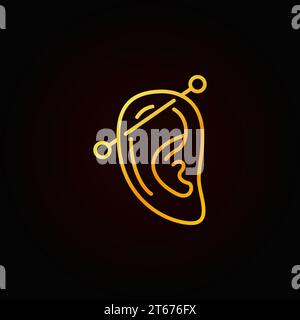 Goldene Ikone mit dünner Linie. Vektor-Menschenohr mit durchdringendem Konzept Umrisssymbol oder Logo-Element auf dunklem Hintergrund Stock Vektor