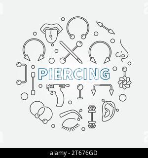 Durchdringende kreisförmige Konzept-Vektor-Illustration in dünner Linie Stil gemacht mit niedlichen Piercings Icons Stock Vektor