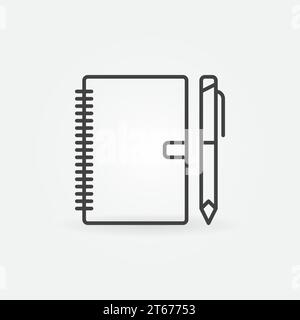 Notizbuch mit Stiftkontur-Symbol. Vektor Business Planer oder Tagebuchkonzept Symbol oder Designelement Stock Vektor