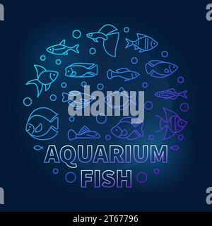 Aquariumfisch in Kreisform Vektor Aquariumistik blaue Illustration in Umrissart auf dunklem Hintergrund Stock Vektor