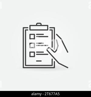 Handhaltung der Zwischenablage mit minimalem Symbol oder Designelement in dünner Linie für den Checklisten-Vektor Stock Vektor
