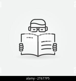 Ein Mann liest ein Buch-Vektor-Icon im dünnen Stil Stock Vektor