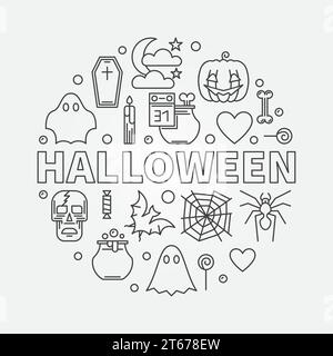 Halloween Vektor kreisförmige Feiertagsillustration in dünner Linie Stil Stock Vektor