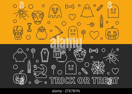 Halloween-Banner. Vektorumrisse Konzept horizontal 31 okt. Feiertagsillustration Stock Vektor