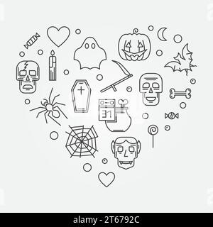 Halloween Herz Konzept Vektor moderne Illustration in dünner Linie Stil Stock Vektor