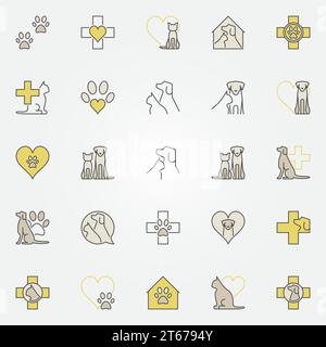 Veterinärmedizin farbige Symbole. Vektorsymbole für Katzen und Hunde oder Logo-Elemente Stock Vektor