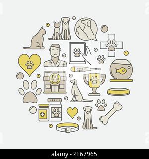 Zirkuläre Tierklinik Illustration - Vektor buntes Tierarzt Tierarzt-Zeichen Stock Vektor