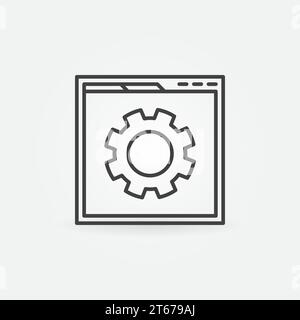 Webseite mit dem Symbol für die Kontur des Zahnrads. Vektorstandortoptimierung und SEO-Konzeptsymbol in dünner Linienart Stock Vektor