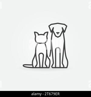 Katze mit Hund Symbol. Vektor Haustiere Silhouetten in dünner Linie Stil. Kreatives lineares Zeichen oder Logo für die Tierklinik Stock Vektor