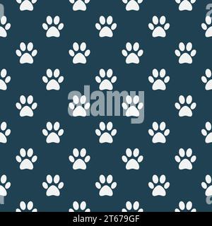 Katze des Hundes Pfoten Muster - Vektor nahtlose Textur gemacht mit weißen Pfoten auf blauem Hintergrund Stock Vektor