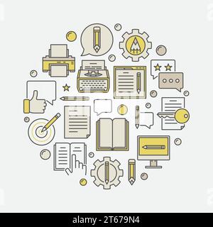 Bunte Bloggerrunde Illustration. Kreatives Symbol für Vektorgrafik Stock Vektor