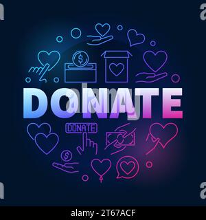 Spende Vektor bunte runde Illustration mit Wohltätigkeits- und Spendensymbole auf dunklem Hintergrund Stock Vektor