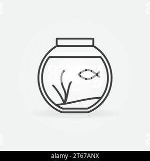 Fish Bowl Outline Icon - Vektorrundes Aquarium mit einem Fish Minimal Symbol oder Logo Element in dünner Linie Stock Vektor