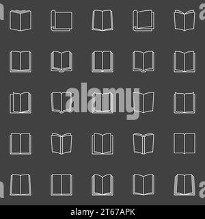 Bücher Linien Symbole - Vektorsammlung von weißen Buch Umrissschildern oder Logoelementen für Ihr Design auf dunklem Hintergrund Stock Vektor