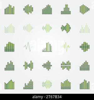 Farbenfrohe Soundwave-Symbole. Vektorgrün Musik Sound Wave oder Equalizer Creative Signs Stock Vektor