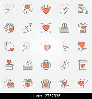 Farbige Symbole für Spenden und Wohltätigkeitsorganisationen. Vektor spenden kreative Symbole oder Logoelemente Stock Vektor
