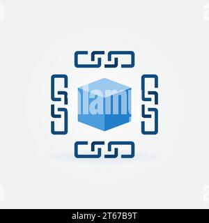 Symbol für 3D-Cube in Kettenvektor. Blockchain-Konzeptzeichen Stock Vektor