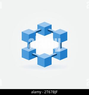 Symbol für das Vektorkonzept der Blockchain-Technologie oder Symbol mit 6 blauen Würfeln Stock Vektor