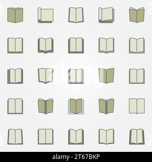 Bunte Buchsymbole. Öffnen Sie Bücher kreative Symbole. Bildungs- oder Bibliothekskonzepte Stock Vektor