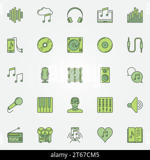 Farbenfrohe Musiksymbole. Vektorsammlung von Sound- und Audio-Konzeptsymbolen Stock Vektor