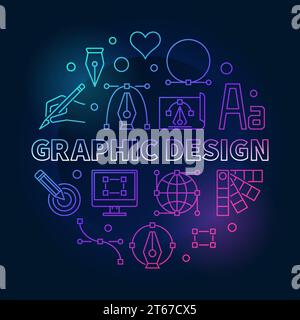 Grafikdesign farbige runde Vektorillustration in linearer Form auf dunklem Hintergrund Stock Vektor