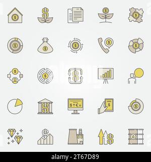 Bunte Investitionssymbole. Vektor-Finanzsymbole oder Designelemente Stock Vektor