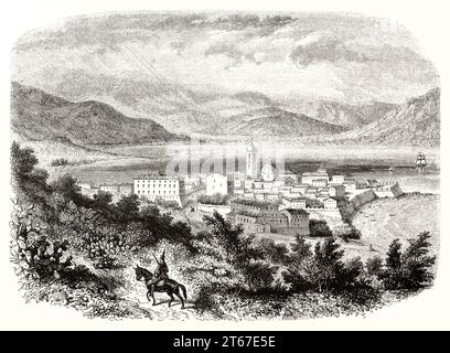 Alte Aussicht auf Ajaccio, Hauptstadt von Korsika, Frankreich. Von Freeman nach Lenoir, publ. Auf Magasin Pittoresque, Paris, 1851 Stockfoto