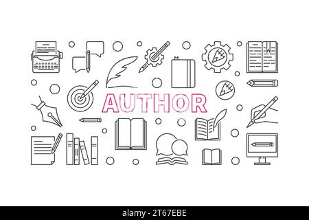 Horizontales Vektor-Banner oder Illustration mit dünnen Symbolen auf weißem Hintergrund Stock Vektor