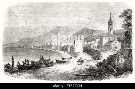 Alte Aussicht auf Cogoleto, in der Nähe von Genua, ligurische Riviera, Italien. Von Champin, Publ. Auf Magasin Pittoresque, Paris, 1851 Stockfoto